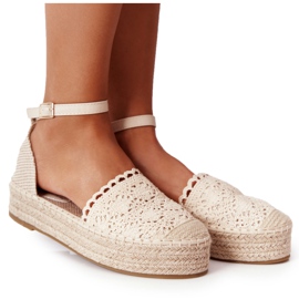Espadrile din dantelă pe o platformă bej împletită Larissa Espadrile din dantelă pe o platformă bej împletită Larissa