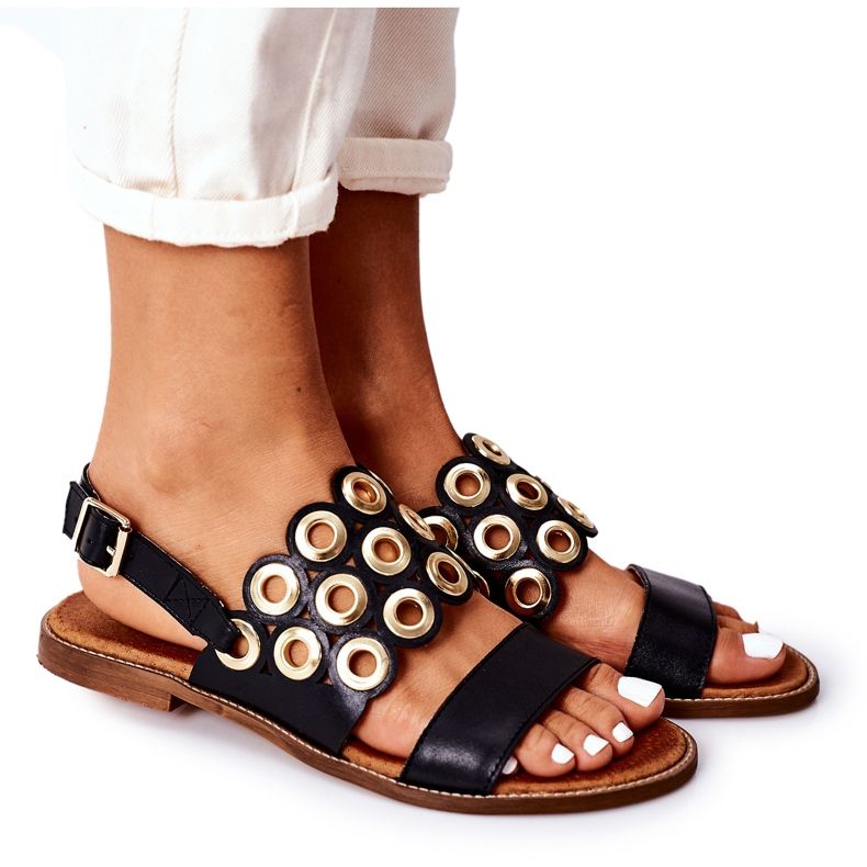 Lewski Shoes Sandale ajurate din piele Pantofi Lewski 3042 Negru