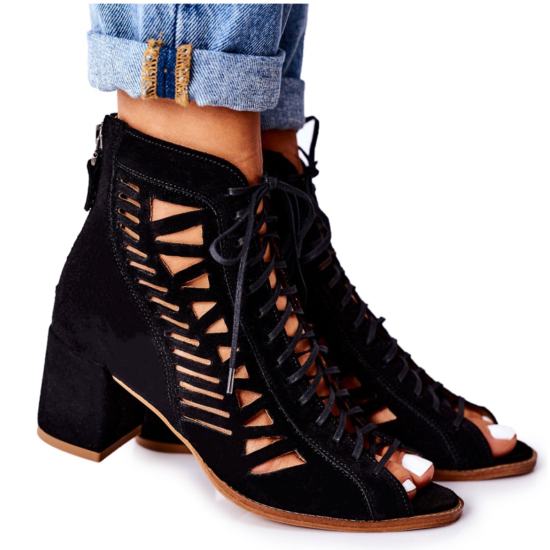 Cizme deschise din piele de căprioară Maciejka Red 04040-01 Negru