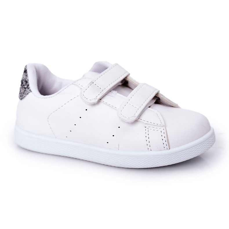 Adidași pentru copii cu Velcro White and Silver Cute Girl alb