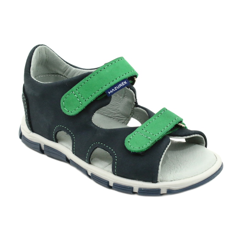 Sandale pentru băieți din piele pentru Velcro Mazurek 314-Green Navy albastru