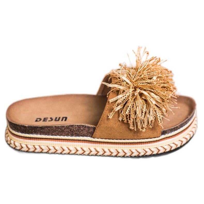 SHELOVET Papuci la modă cu franjuri maro SHELOVET Papuci la modă cu franjuri maro