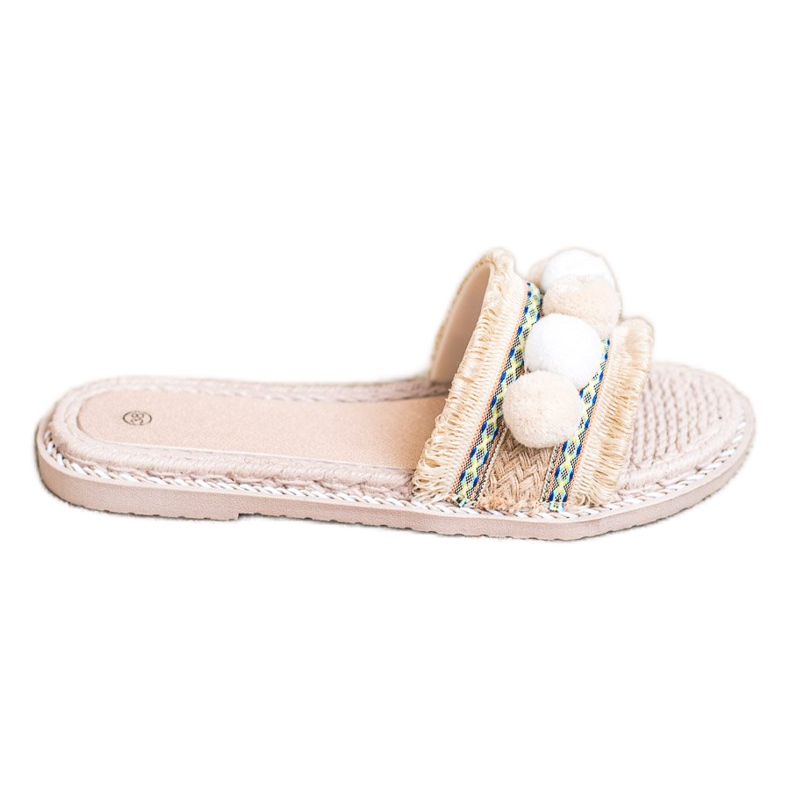 SHELOVET Papuci Cu Pompons maro