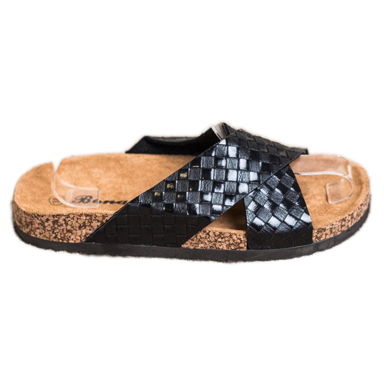 Bona Papuci confortabili din piele ecologică negru