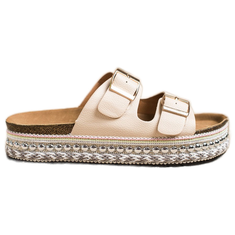 SHELOVET Papuci cu platformă decorativă bej