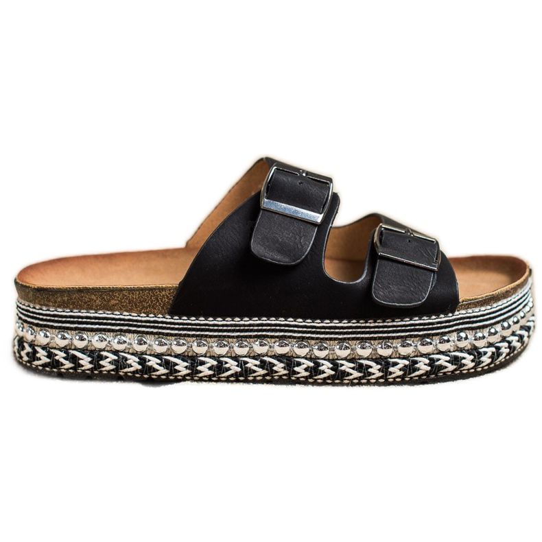 SHELOVET Papuci cu platformă decorativă negru