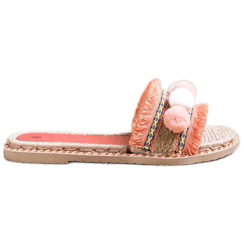 SHELOVET Papuci cu pompoane portocale