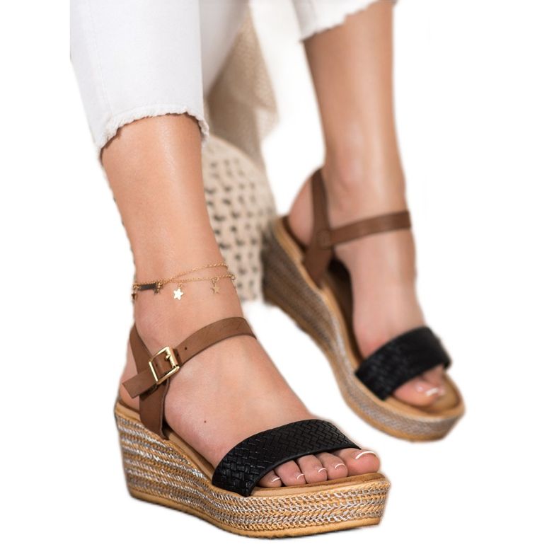 Bona Sandale cu pană la modă maro negru