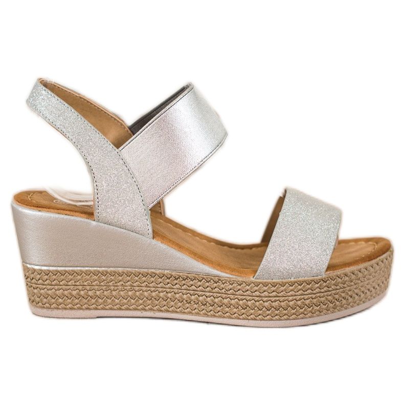 Camo Sandale cu pene elegante cu sclipici argint gri