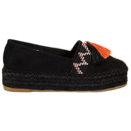 Coura Espadrile din piele de căprioară cu franjuri negru Coura Espadrile din piele de căprioară cu franjuri negru
