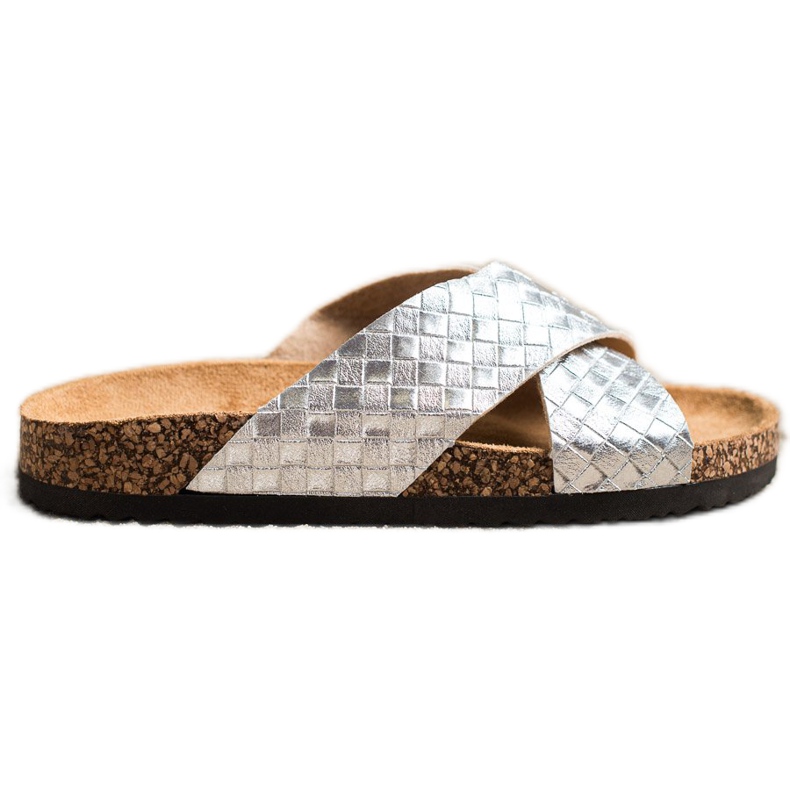 Bona Papuci confortabili din piele ecologică argint