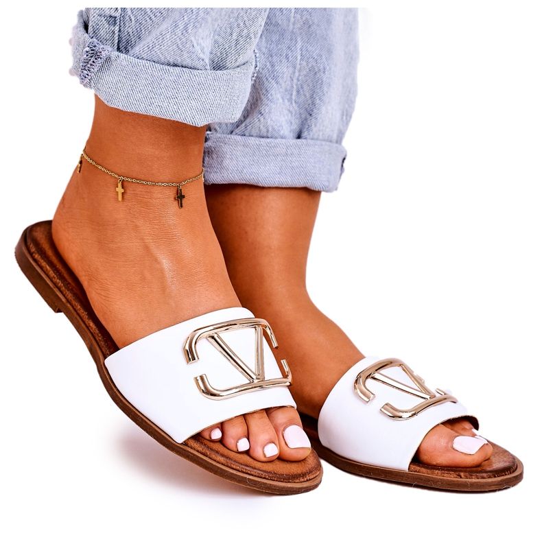 Nicole Papuci clasici de piele pentru femei, alb Evie de aur