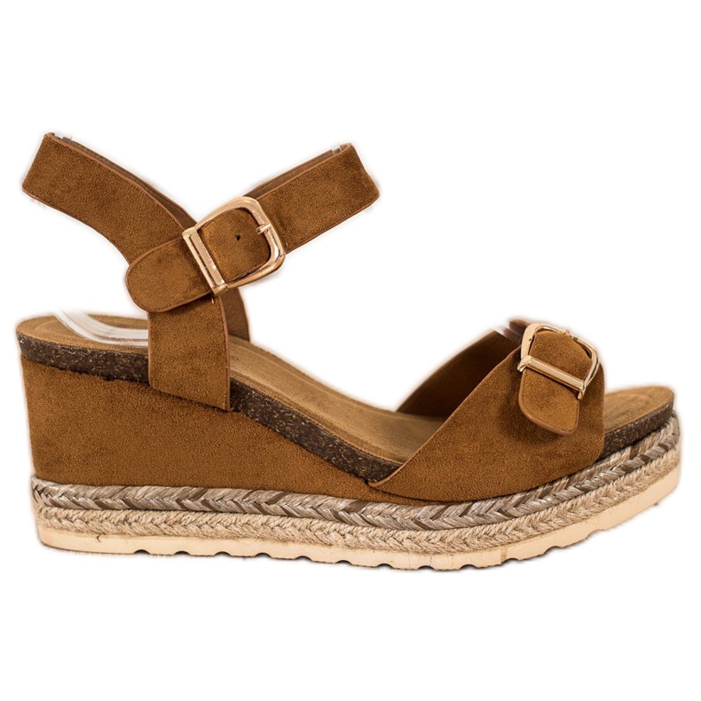 SHELOVET Sandale cu pană cu cataramă maro