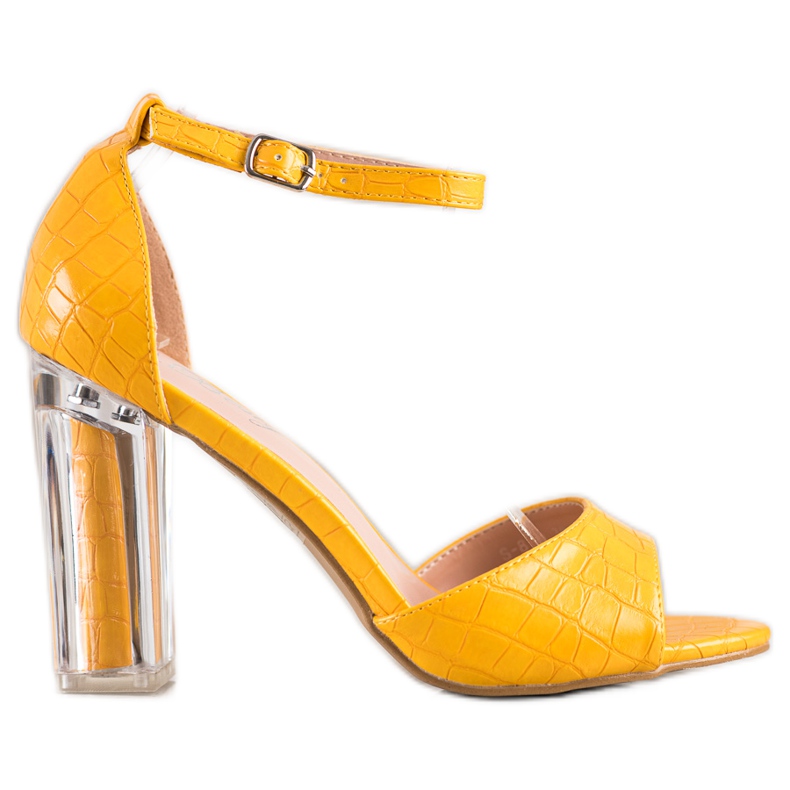 Renda Sandale cu toc transparent galben