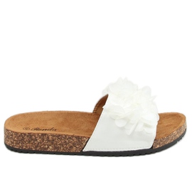 Papuci de plută albi cu flori 620-73 Alb