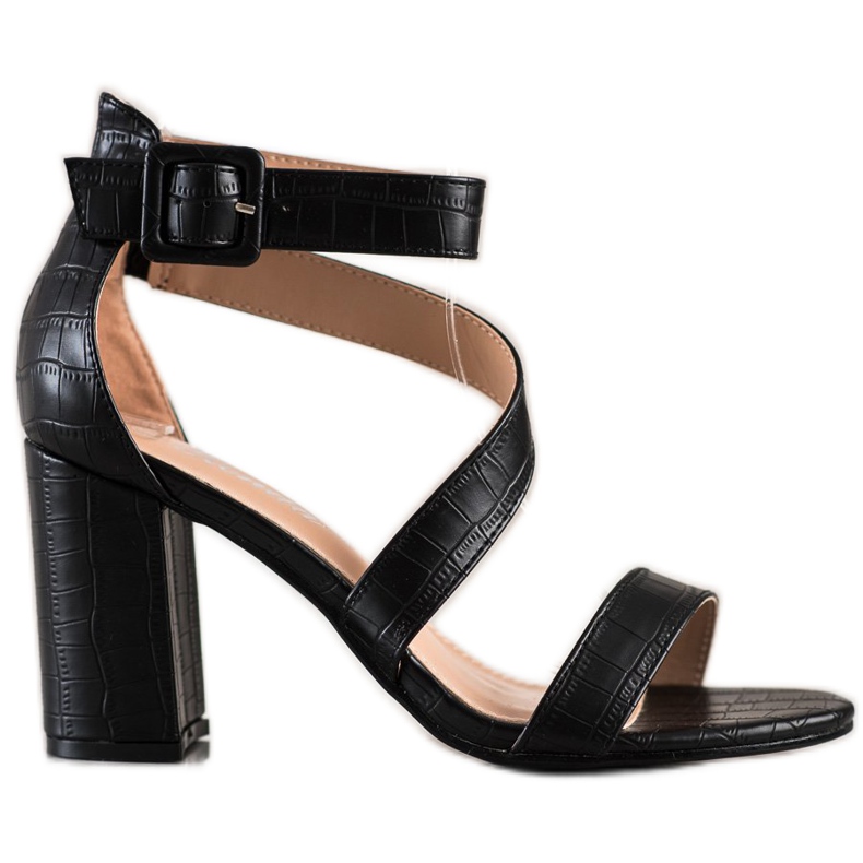 Renda Sandale Pe O Bară Cu Piele Eco negru Renda Sandale Pe O Bară Cu Piele Eco negru