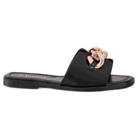 SHELOVET Papuci cu decor auriu negru SHELOVET Papuci cu decor auriu negru
