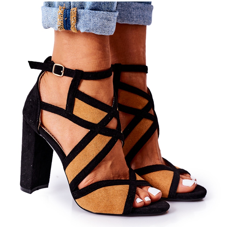 PS1 Sandale din piele de căprioară pe o bară Emolly de cămilă maro negru