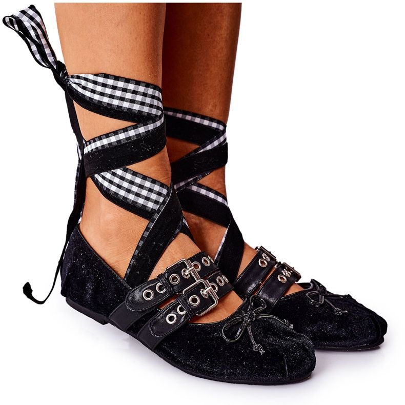 Tied Velour Lu Boo Ballerine negre negru