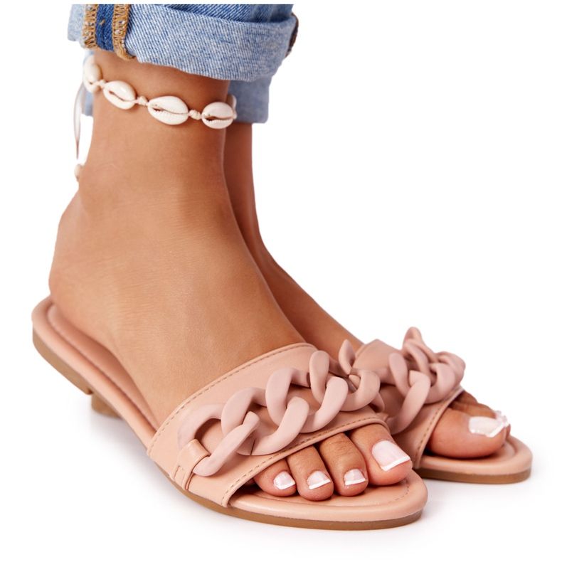 PS1 Papuci din piele cu cămilă cu lanț pas cu pas kaki