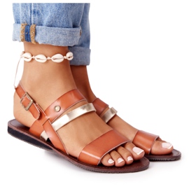 PE1 Sandale plate pentru femei, maro și auriu Doris de aur PE1 Sandale plate pentru femei, maro și auriu Doris de aur