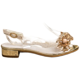 Sabatina Sandale transparente cu cristale de aur