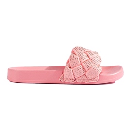 Papuci textile cu cristale roz Papuci textile cu cristale roz