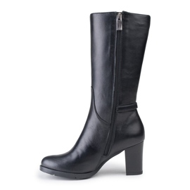 Marco Shoes Cizme clasice din piele neagră neagră cu catarame și curele suplimentare negru