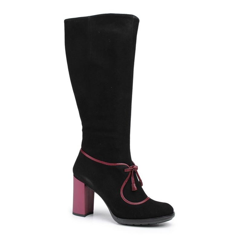 Marco Shoes Cizme din piele de antilopă neagră cu toc violet și inserții violet negru