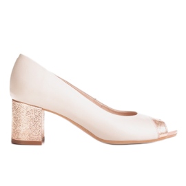 Marco Shoes Pompele bej 1093P cu toc decorativ Marco Shoes Pompele bej 1093P cu toc decorativ