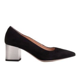 Marco Shoes Pantofi negri din piele de căprioară 1038P, toc din oțel negru Marco Shoes Pantofi negri din piele de căprioară 1038P, toc din oțel negru