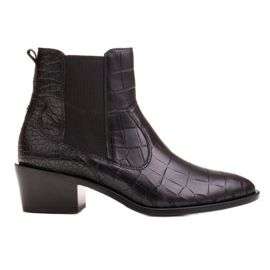 Marco Shoes Cizme de damă în stil cowboy cu motiv din piele de șarpe negru Marco Shoes Cizme de damă în stil cowboy cu motiv din piele de șarpe negru