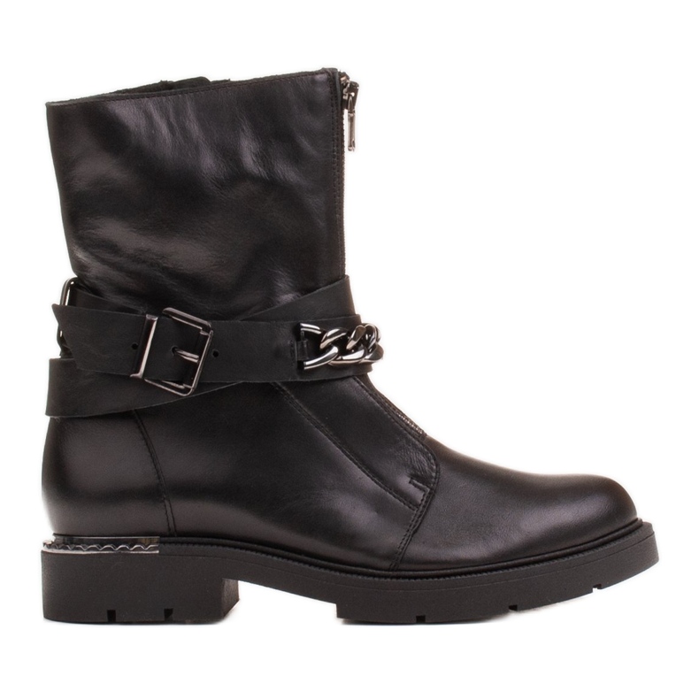 Marco Shoes Ghete din piele cu lanț, cataramă și fermoar. Capcanii negru Marco Shoes Ghete din piele cu lanț, cataramă și fermoar. Capcanii negru