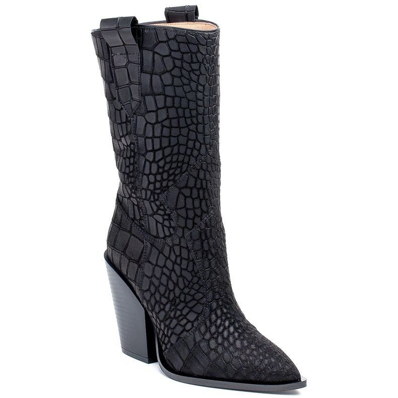 Marco Shoes Cizme Marco 1408K cizme de cowboy cu un motiv animal negru Marco Shoes Cizme Marco 1408K cizme de cowboy cu un motiv animal negru