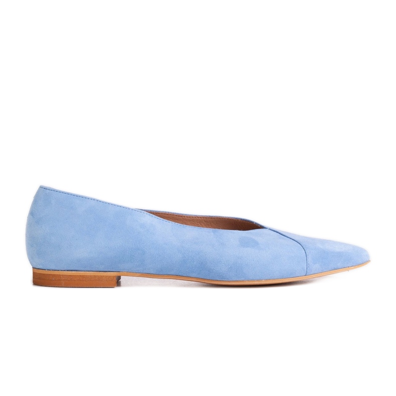 Marco Shoes Balerini albastru din piele intoarsa naturala