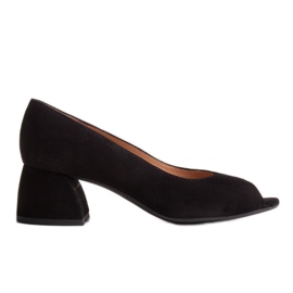Marco Shoes Pompele din piele de căprioară neagră cu toc stabil negru Marco Shoes Pompele din piele de căprioară neagră cu toc stabil negru