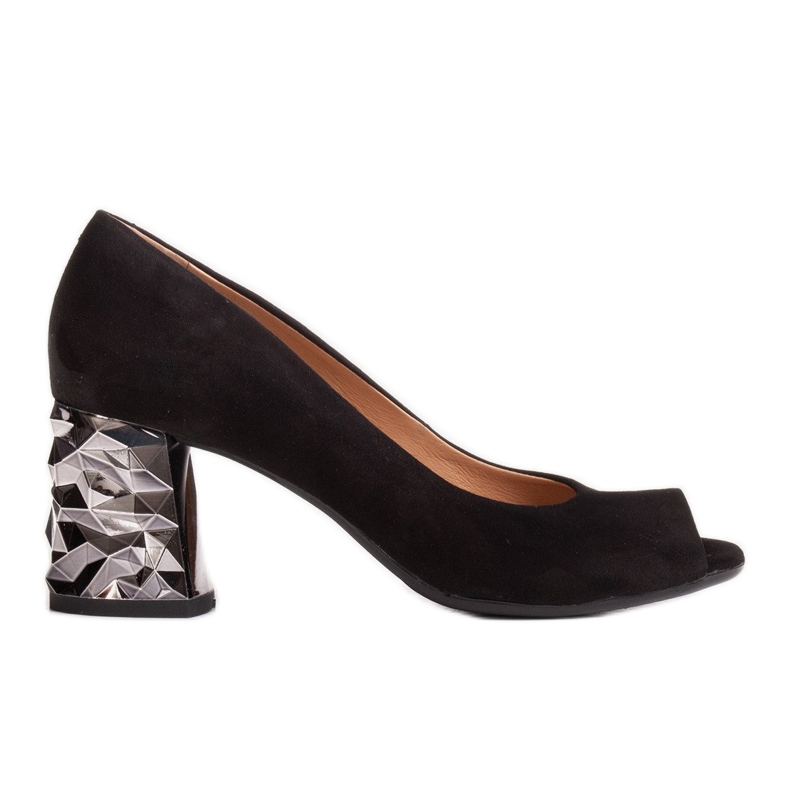 Marco Shoes Pompe din piele de căprioară neagră cu toc metalic 3D negru