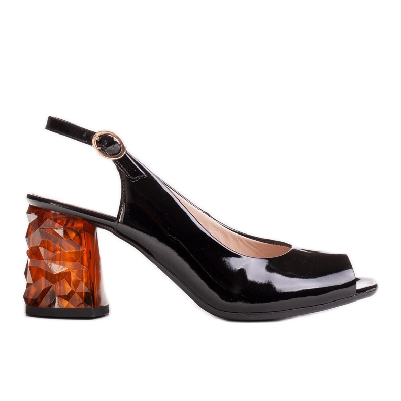 Marco Shoes Sandale lăcuite negre cu toc de chihlimbar 3D negru