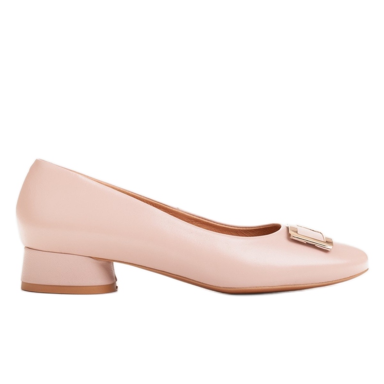 Marco Shoes Balerini din piele roz cu decor auriu