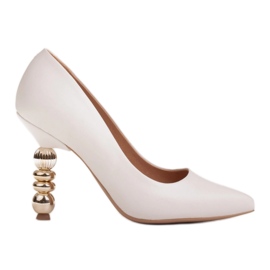 Marco Shoes Tocuri albe din piele cu pietre Marco Shoes Tocuri albe din piele cu pietre