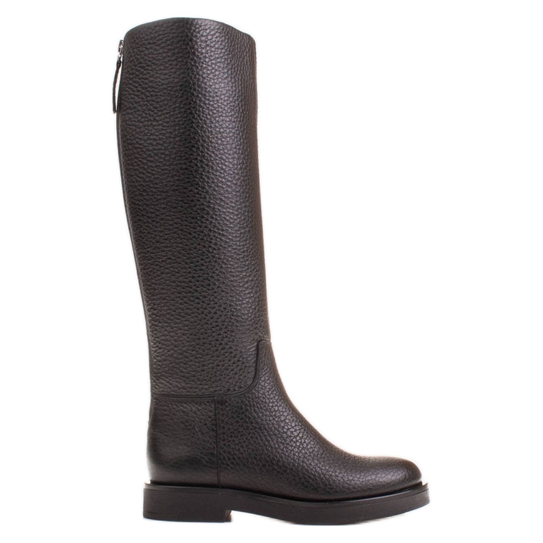 Marco Shoes Cizme plate înalte din piele naturală gofrată negru