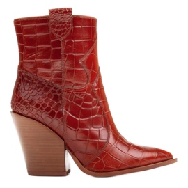 Marco Shoes Cizme de cowboy pentru femei din piele naturală cu relief maro Marco Shoes Cizme de cowboy pentru femei din piele naturală cu relief maro