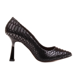 Marco Shoes Pompele elegante cu piele de căprioară acoperite cu un model de șarpe negru