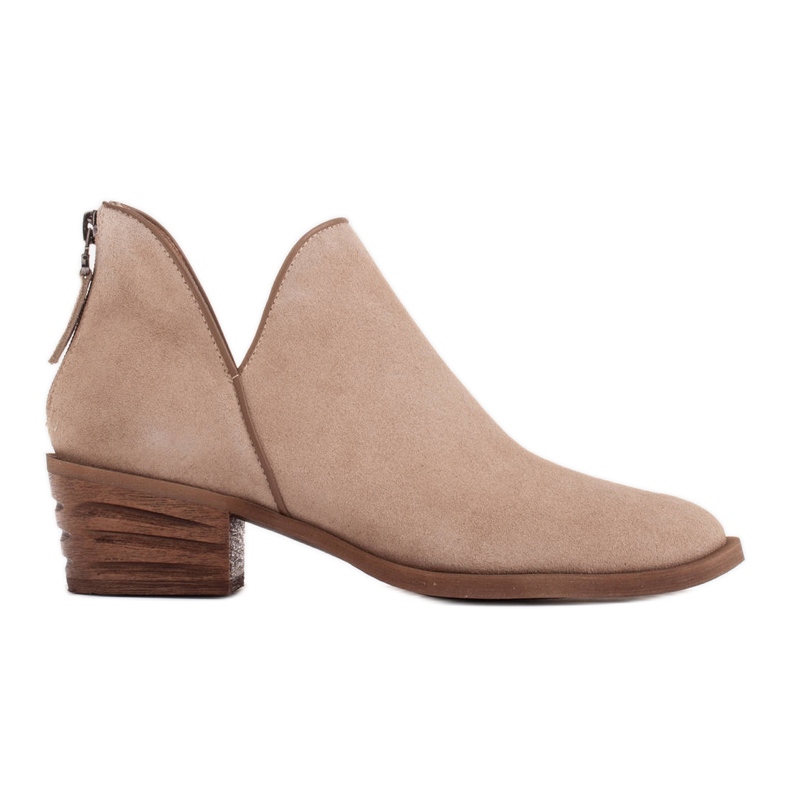 Marco Shoes Cizme bej realizate din piele de căprioară naturală cu croială în V