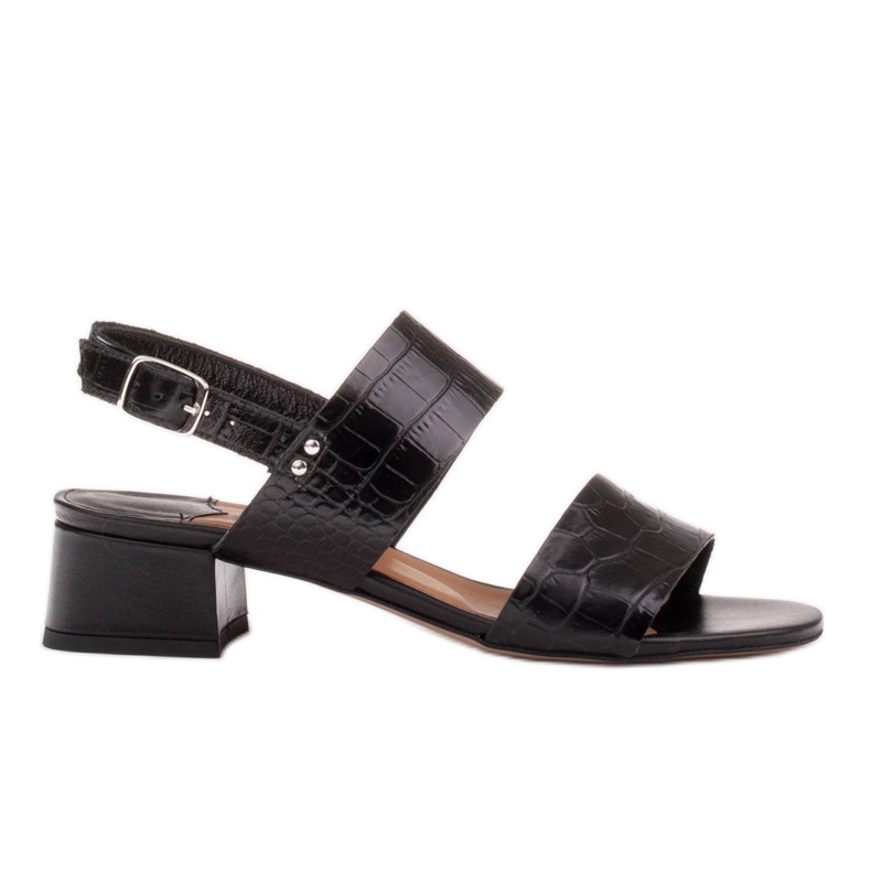 Marco Shoes Sandale Cinta cu toc acoperit cu piele negru