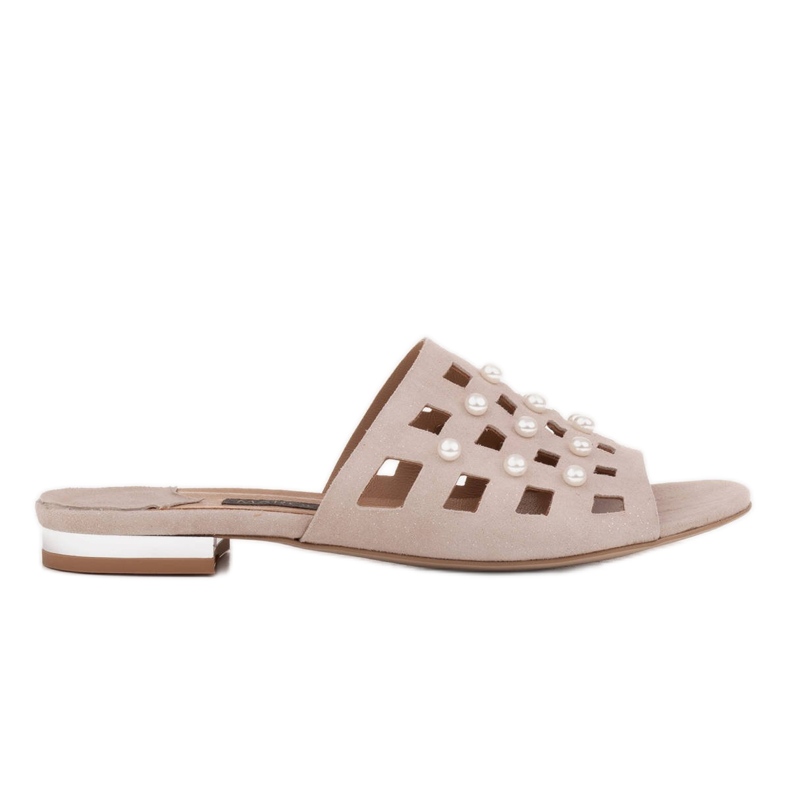 Marco Shoes Papuci eleganti pentru femei cu perle si perforatie bej