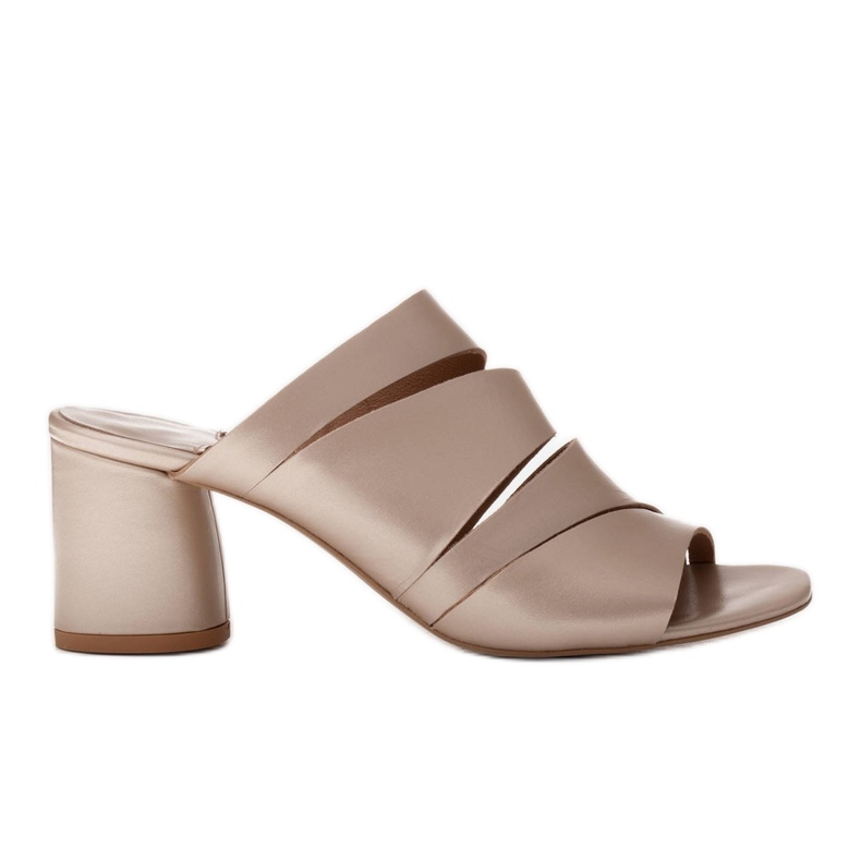 Marco Shoes Papuci de piele pentru femei, dungi tăiate de aur