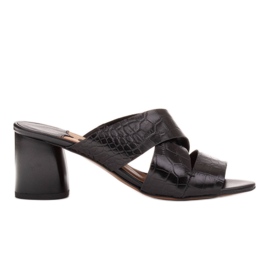 Marco Shoes Papuci de damă din piele cu dungi tăiate negru Marco Shoes Papuci de damă din piele cu dungi tăiate negru
