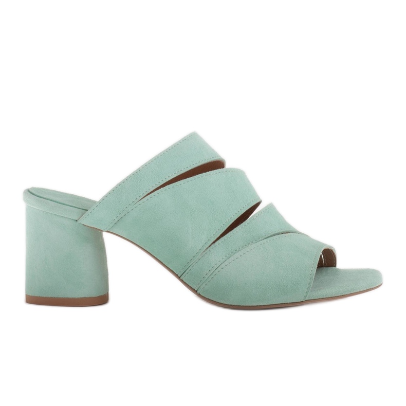 Marco Shoes Papuci de piele pentru femei, dungi tăiate verde