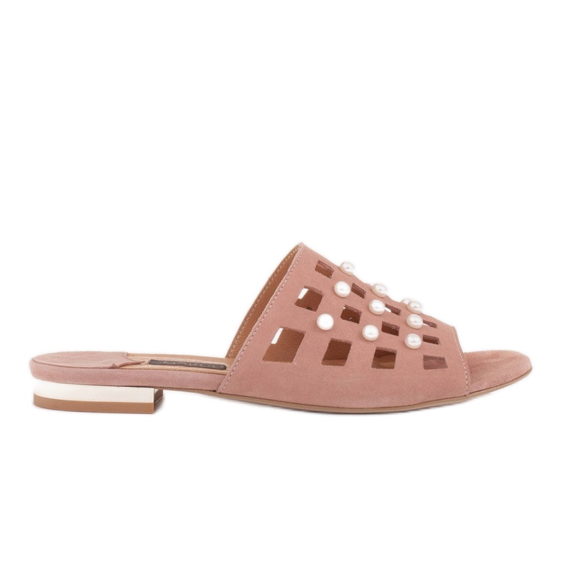 Marco Shoes Papuci eleganti pentru femei cu perle si perforatie roz
